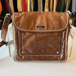 Vintage Cole Haan Brown Distressed Cowhide Leather Messenger Bag